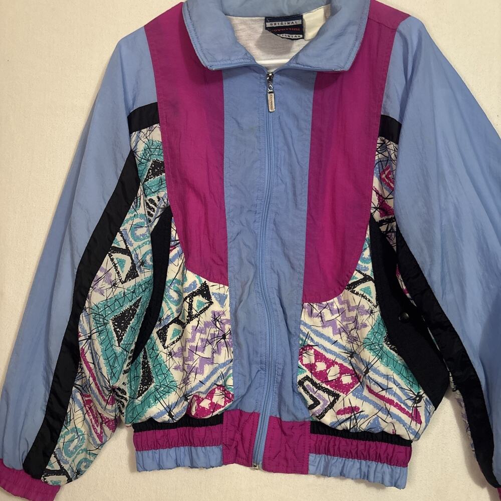 Vintage 90s 80s Bovattini Colorful Geometric Windbreaker Women’s Regular Med